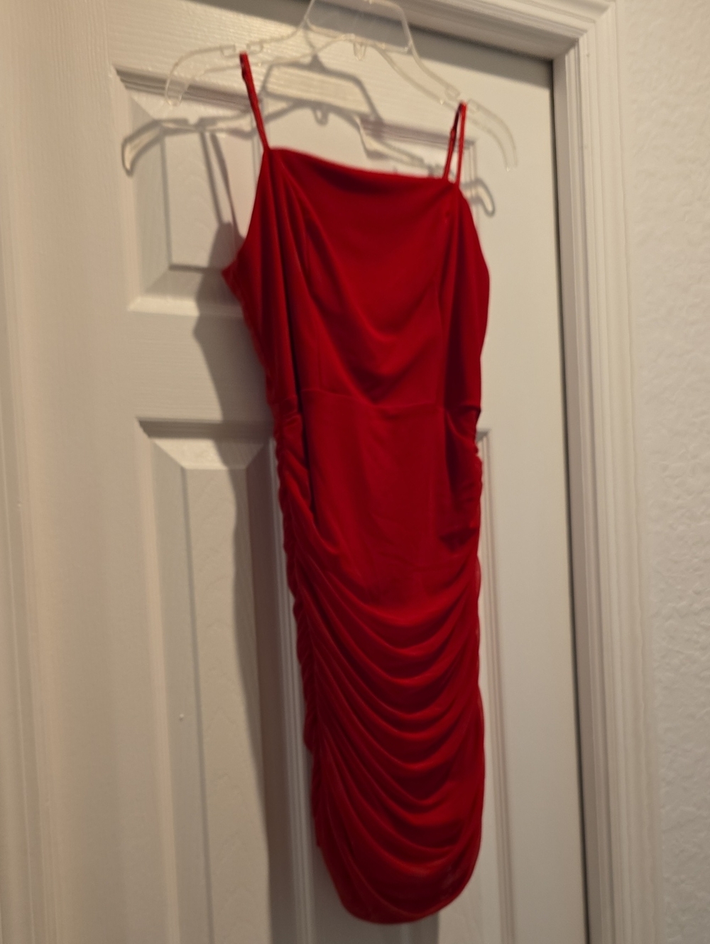 Crystal Doll Red Ruched Mini Dress